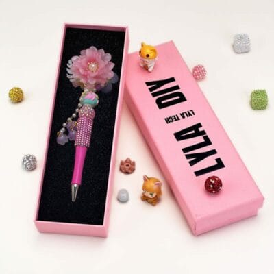 Artificial Flower Rose Pink Half Rhinestone Pen Vintage - Image 3