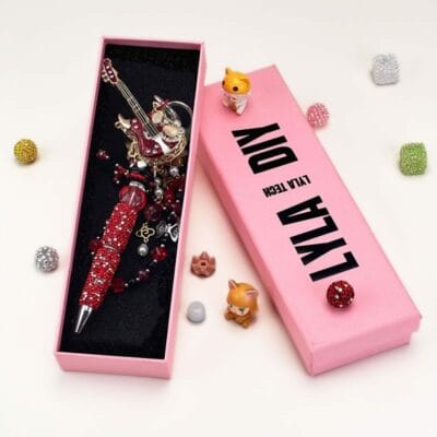 Burgundy Red & Champagne & Metalstyle Multi-functional Rehinestone Pen and Keychain - Image 6