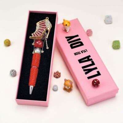 Red&Gold Rhinestones High Heels Beadable Pen - Image 3