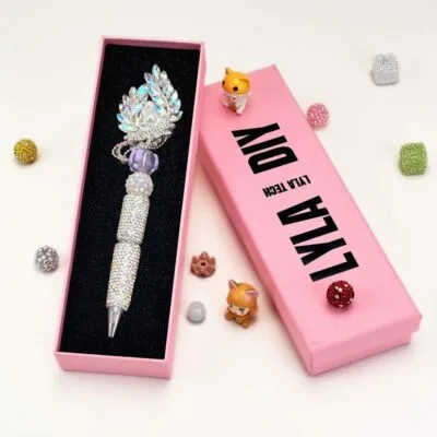 White Rose Milk Crescent Moon With Semi Rehinestone Beadable Pen - Image 3