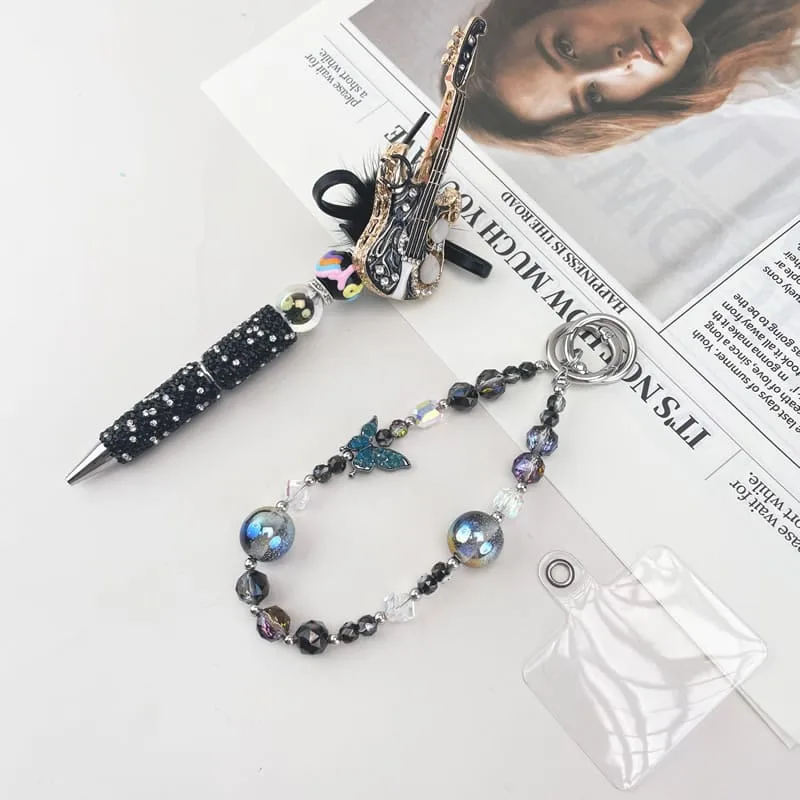 Black&Gold Guitar Metalstyle Multi-functional Rehinestone Pen and Keychain - Image 2