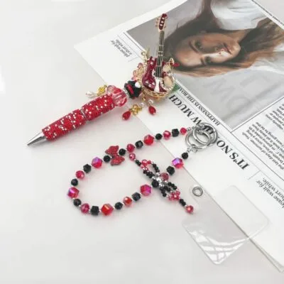 Burgundy Red & Champagne & Metalstyle Multi-functional Rehinestone Pen and Keychain - Image 2