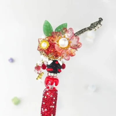 Burgundy Red & Champagne & Metalstyle Multi-functional Rehinestone Pen and Keychain - Image 4