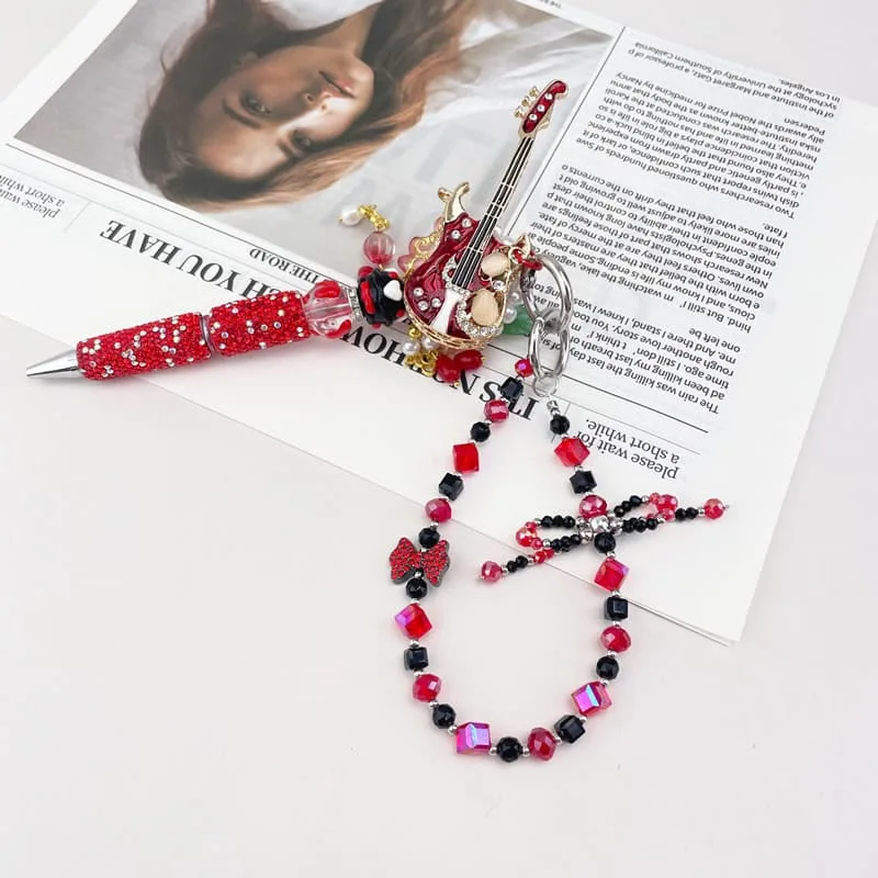 Burgundy Red & Champagne & Metalstyle Multi-functional Rehinestone Pen and Keychain - Image 1