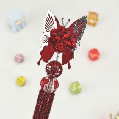 Butterfly Red Half Rhinestone Pen Vintage - Image 4