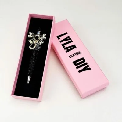 Butterfly With Pom Pom Black Rhinestone Pen Vintage - Image 2