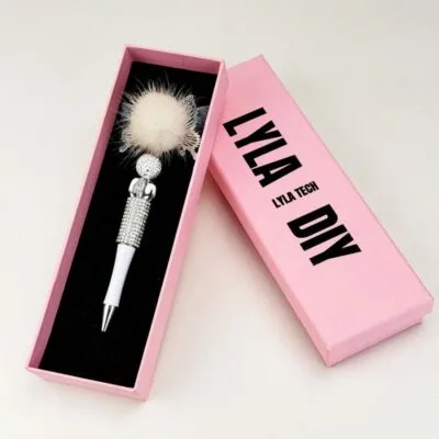 Butterfly With Pom Pom Sliver Half Rhinestone Pen Vintage - Image 2
