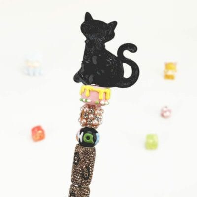 Cat Orange Rhinestone Pen Vintage - Image 3