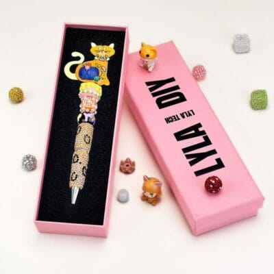 Cat Orange Rhinestone Pen Vintage - Image 5