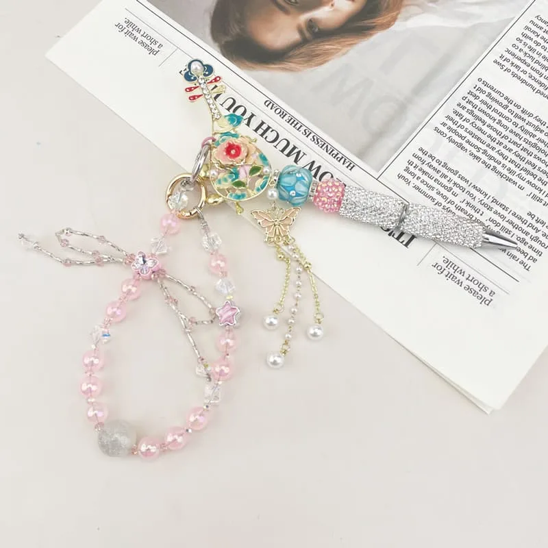 Chinese Lute Multi-functional Rhinestone Beaded Pen and Keychain - Image 1