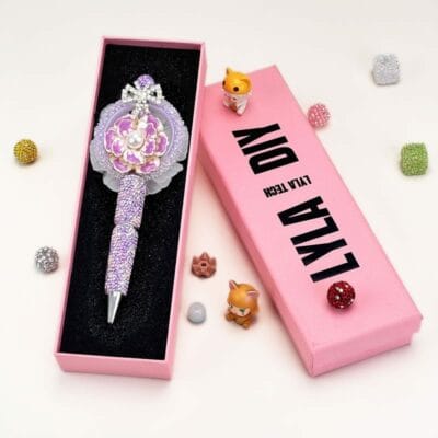 Fake Flower Purple Rhinestone Pen Vintage - Image 5