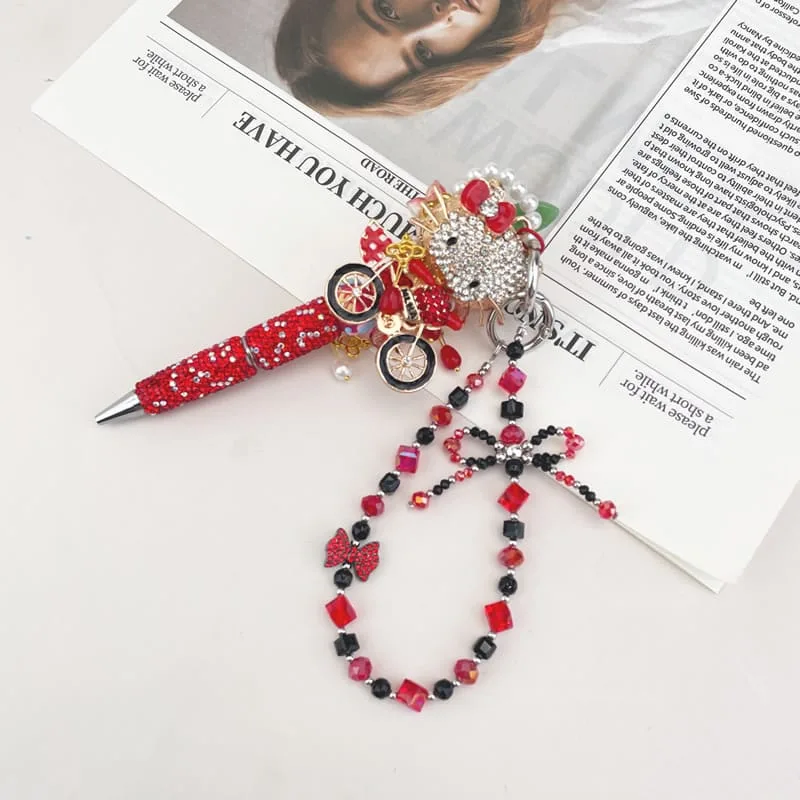 Hello Kitty Bicyle  Multi-functional Rehinestone Beaded Pen and Keychain - Image 1
