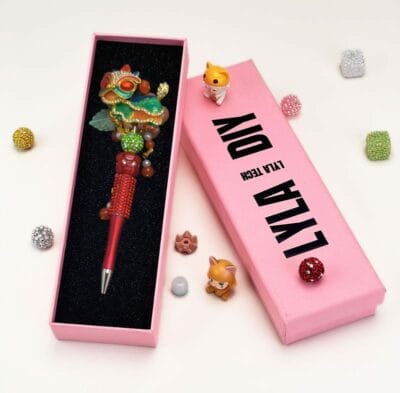 Lion Dance Red Half Rhinestone Pen - Image 3