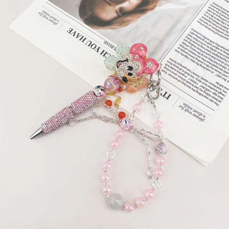 Mickey Series Pink Multi-functional Rehinestone Beaded Pen and Keychain - Image 1