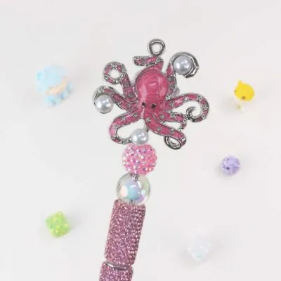 Octopus Pink Rhinestone Pen Vintage