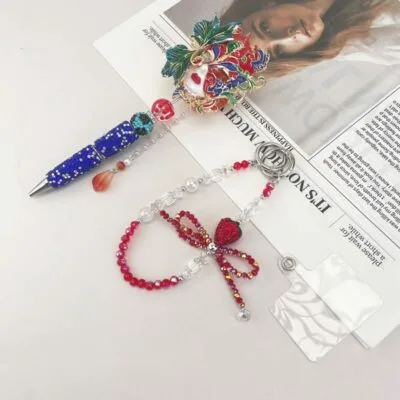 Venice Carnival Mask Multi-functional Rehinestone Beaded Pen and Keychain - Image 2