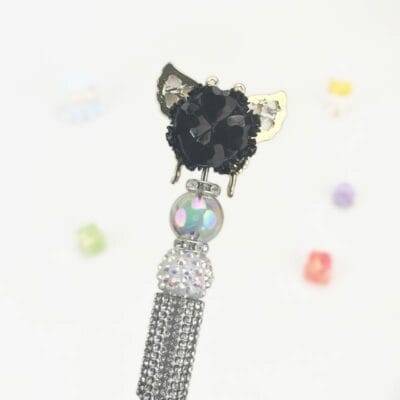 White Butterfly Sliver Half Rhinestone Pen Vintage - Image 3