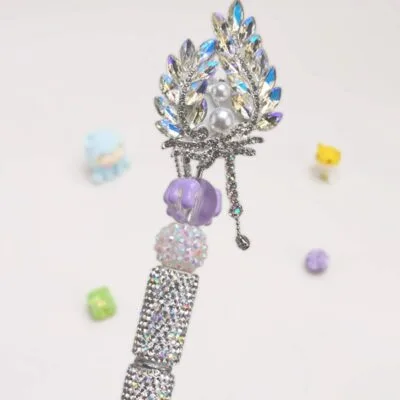 White Rose Milk Crescent Moon With Semi Rehinestone Beadable Pen - Image 2