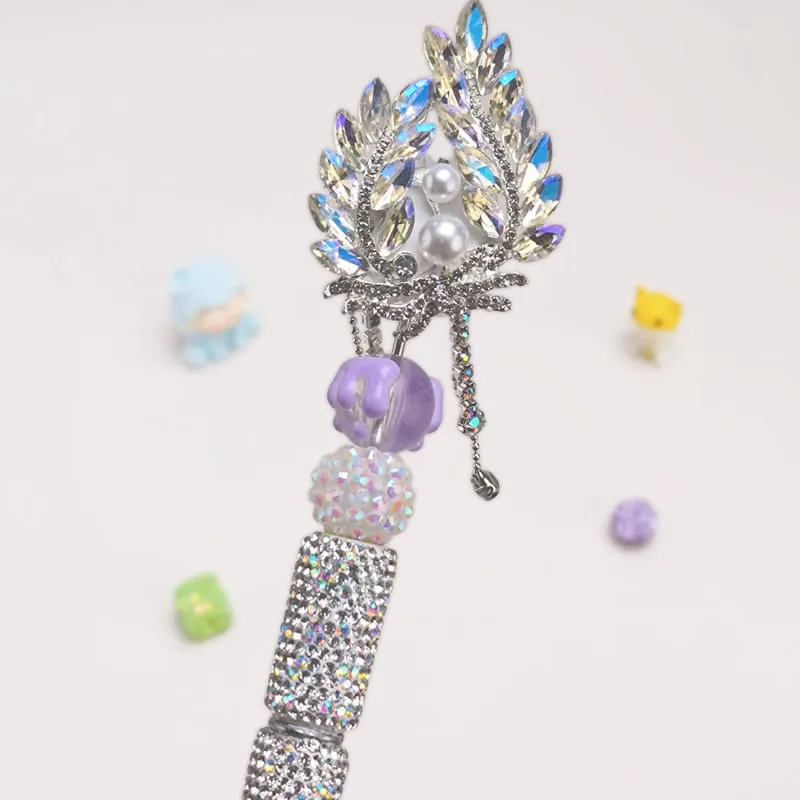 White Rose Milk Crescent Moon With Semi Rehinestone Beadable Pen - Image 2