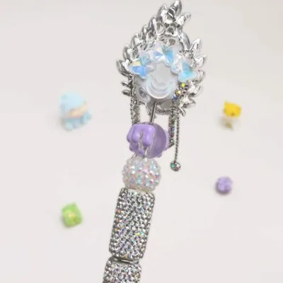 White Rose Milk Crescent Moon With Semi Rehinestone Beadable Pen