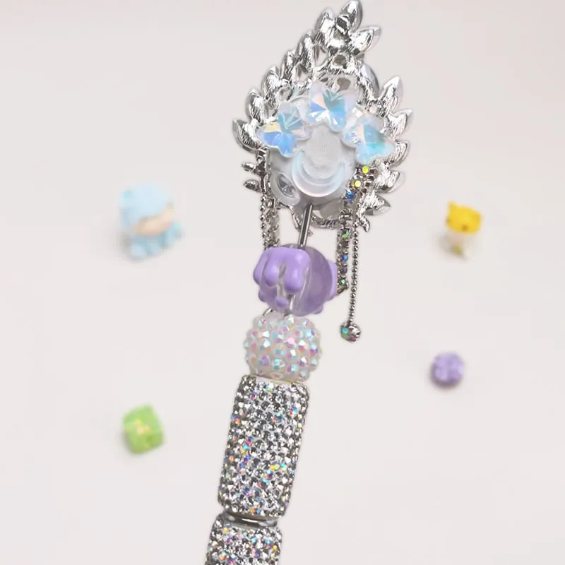 White Rose Milk Crescent Moon With Semi Rehinestone Beadable Pen - Image 1