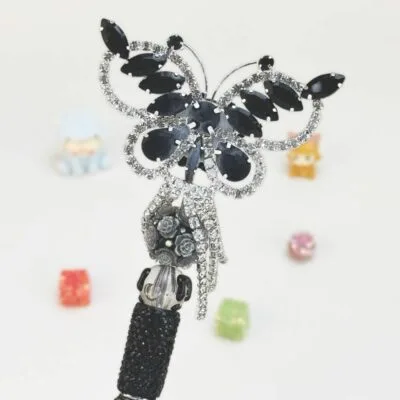 Butterfly Black Rhinestone Pen Vintage