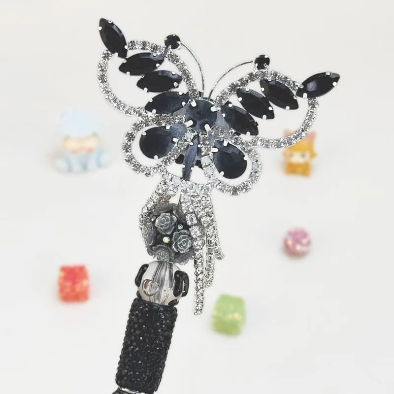 Butterfly Black Rhinestone Pen Vintage - Image 1