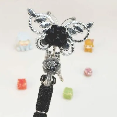 Butterfly Black Rhinestone Pen Vintage - Image 2