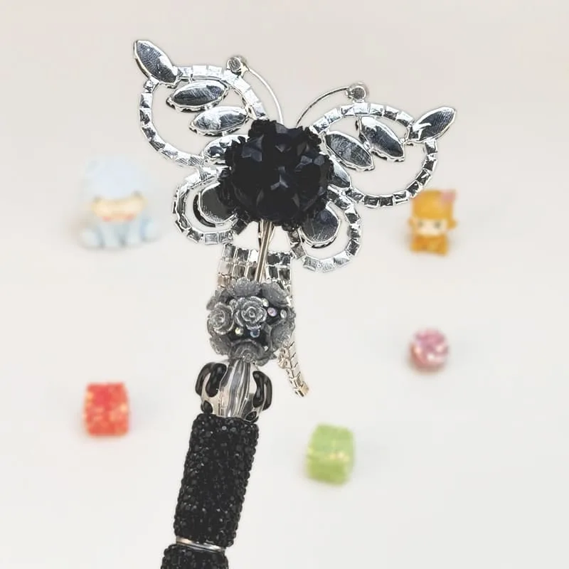 Butterfly Black Rhinestone Pen Vintage - Image 2