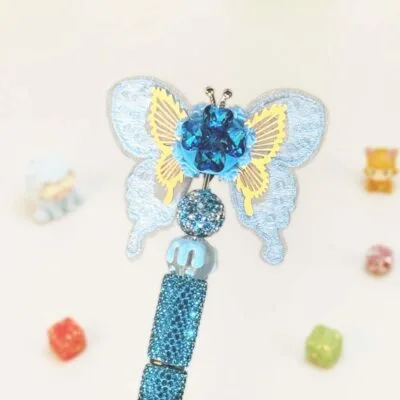 Butterfly Sky Blue Rhinestone Pen Vintage - Image 2