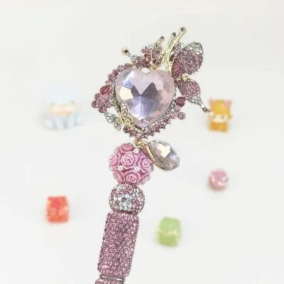 Heart Shaped Crystal With Butterfly Pink Rhinestone Pen Vintage