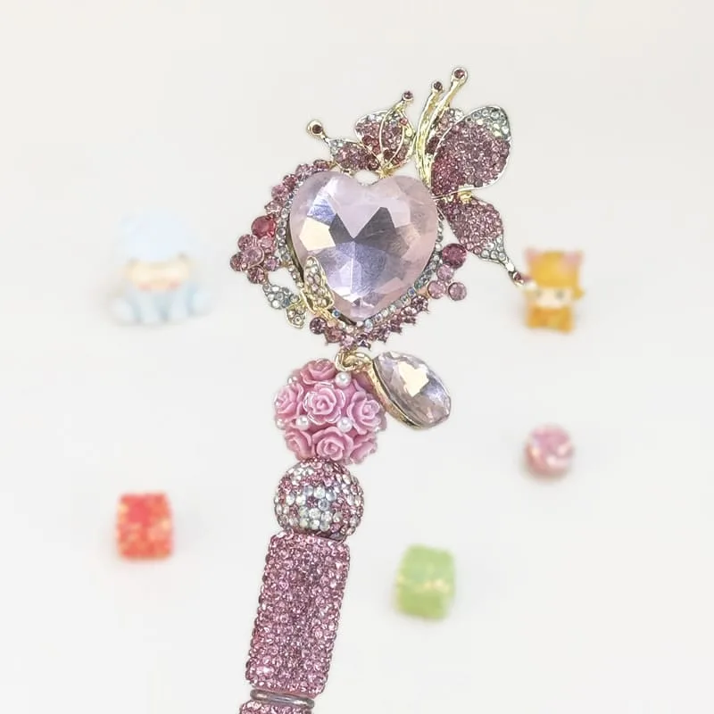 Heart Shaped Crystal With Butterfly Pink Rhinestone Pen Vintage - Image 1