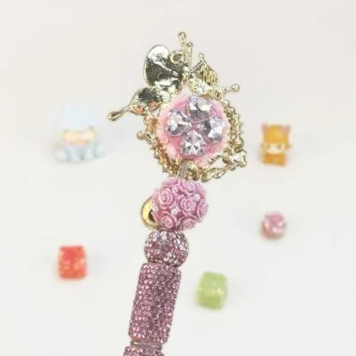Heart Shaped Crystal With Butterfly Pink Rhinestone Pen Vintage - Image 2
