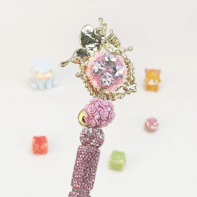 Heart Shaped Crystal With Butterfly Pink Rhinestone Pen Vintage - Image 2